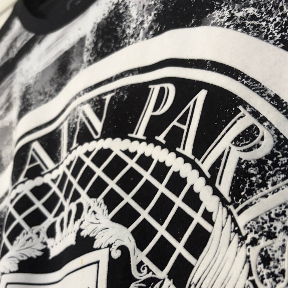 Balmain Black and White Graffiti Crest T-Shirt - Picture 8 of 9